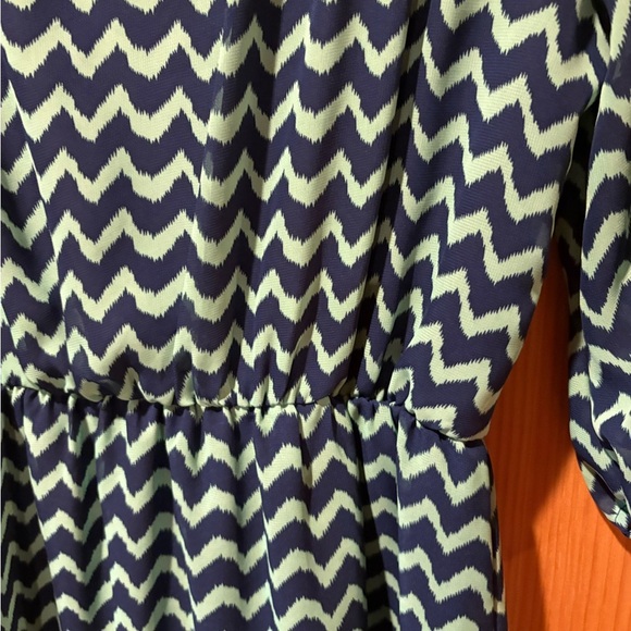 Espresso Blue and Turquoise puff Sleeve dress zig zag pattern women’s small - Picture 4 of 9